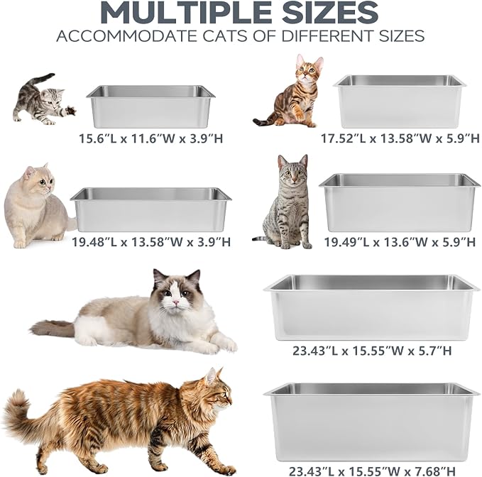 Kirecoo XL Stainless Steel Cat Litter Box High Sided, Non-Stick | Solid Metal Box, Odor Free, Non Stick, Rust Proof, Easy to Clean, Ideal for Cats, Kittens, Multi-cat & Rabbits, Indoor Use