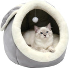 Cat Beds for Indoor Cats-Rabbit-Shaped Cat Cave Bed with Hanging Toy,Grey L | Super Soft Calming cat Tent house for Kitten&Puppy,Warm Plush&Machine Washable&Removable Cushioned Pad,Cute cat Hideaway
