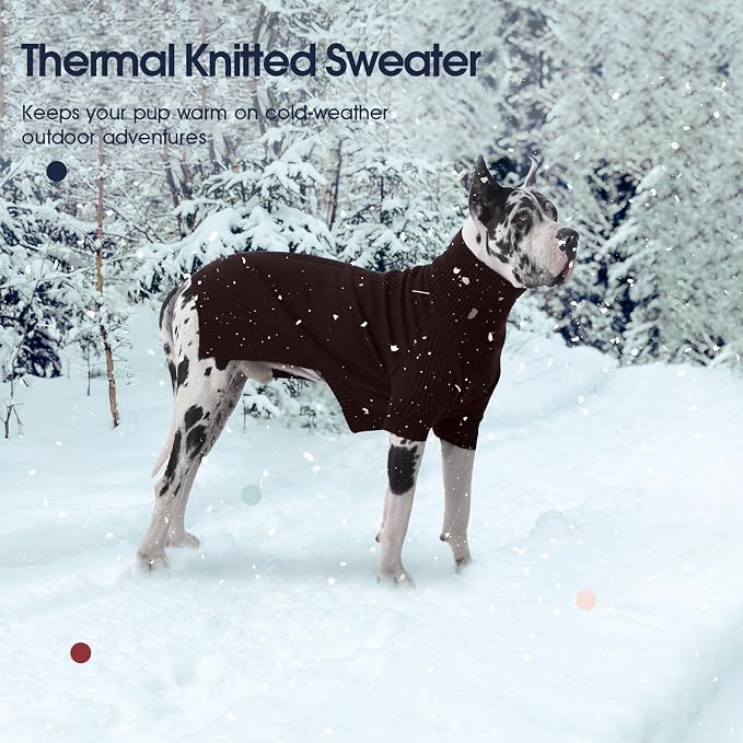IECOii XXL Dog Sweater,Thermal Knit Big Dog Sweater with Sleeve,Pet Turtleneck Doggy Sweatshirt for Extra Large Dogs Boy Girl,Stretchy Large Dogs Cold Weather Outfit Pitbull Clothes,(Brown,XXL)
