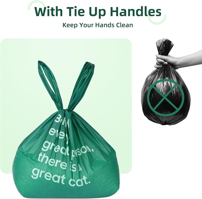 125 Count Cat Poop Bags with Handles, Disposable Litter Bags for Pet Poop, Extra-Thick Kitty Cat Waste Bags Easy Tie Leak-Proof Strengthen Unscented (Made of 70% Recycled Plastic)