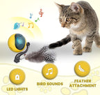 Interactive Cat Toy Ball, Automatic Self-Rolling Cat Toy with Feather Tail, Rechargeable Smart Cat Ball for Indoor Cats（Yellow）