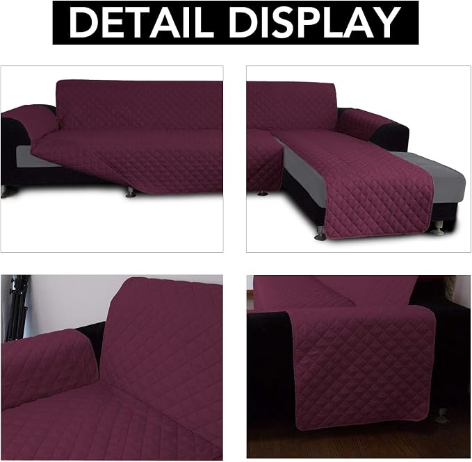 Easy-Going Reversible L-Shape Sectional Couch Cover, Large, Wine/Wine | Soft Sofa Slipcover For Dogs, Fits Left/Right Chaise Lounge Protector, Water Resistant Mat For Living Room
