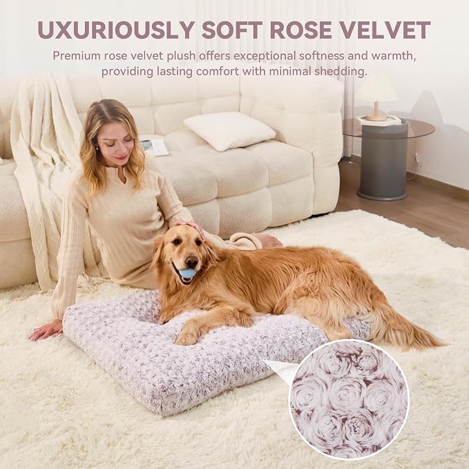 Orthopedic Dog Bed for Dogs, Calming Plush Dog Mat with Thick Cushion Support, Washable Fluffy Pet Bed with Non-Slip Bottom, Soft Indoor Dog Crate Bed (Purple, 23.0" L x 18.0" W x 3.0" Th)