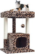SYANDLVY 27" Cat Tree for Indoor Cats, Activity Tower with Scratching Posts | Modern Kitten Condo with Plush Perch & Hanging Ball for Play, Leopard Print