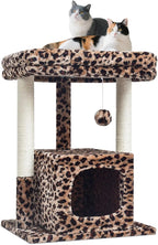 SYANDLVY 27" Cat Tree for Indoor Cats, Activity Tower with Scratching Posts | Modern Kitten Condo with Plush Perch & Hanging Ball for Play, Leopard Print