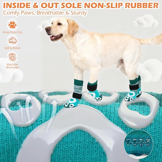 EXPAWLORER Dog Socks to Prevent Licking Paws with Grippers for Hardwood Floors Anti Slip,Glow-in-the-Dark Dog Summer Shoes Booties Boots & Paw Protectors for Small Medium Large Senior Dogs Green XL