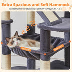 Taoqimiao Cat Tree, 71 in Extra Large Cat Tower for Inddor Cats, MS026LG | 2 Large Cat Condos, 2 Cute Perches, Metal Frame Cozy Hammock, Durable Scratch Board, 8 Natural Sisal Posts, Basket,Smoky Gray
