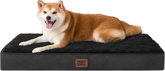 EHEYCIGA Orthopedic Dog Bed Large with Removable Washable Cover,Black,35x23 | Egg Crate Foam Support,Durable Oxford fabric,Non-Slip Bottom,Machine Washable,Soft Waterproof Plush Pet Bed Mat For Crate