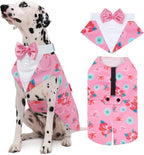 Kuoser Dog Tuxedo, Dog Suit and Bandana Set, Dogs Costume with D-Ring | Formal Dog Outfit with Detachable Bowtie Collar for Wedding, Birthday, Party, Christmas, Halloween, Pink Flower 2XL