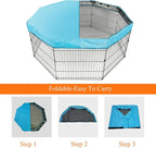 PJYuCien Playpen Top Cover for 24'' Width 8 Panel Pen, Blue | More Peace of Mind, More Safe, and Reduce Mess, Suitable for Puppy, Duck, and Other Small Animals,Adhesive Tape Connect