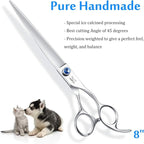 JASON Dog Grooming Scissors Shears - 8" Straight Long Pets Trimming Kit | Premium Cats Shear with Offset Handle and a Jewelled Screw, Sharp Comfortable, Gift