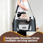 Collapsible Small Pet Carrier for Cat 15 lbs with Fashion Pocket Travel Bag | Lightweight Sturdy Little Puppy Dog Carry Crate, Breathable Stylish Kitten Soft Cage Kennel, Portable Yorkie Box Grey