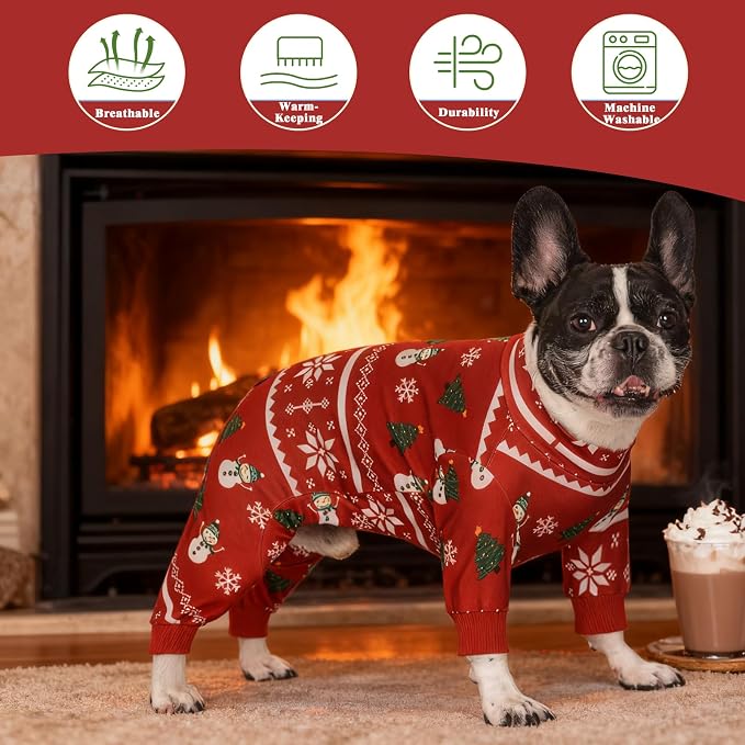 Dog Pajamas Lightweight Dog Onesies Soft Stretchy Tiny Outfit Clothes for Small Medium Large Puppy Pjs Clothes Doggie Cat Pet Boys Girls Outfit (Small (5-10lb), Christmas Pattern)