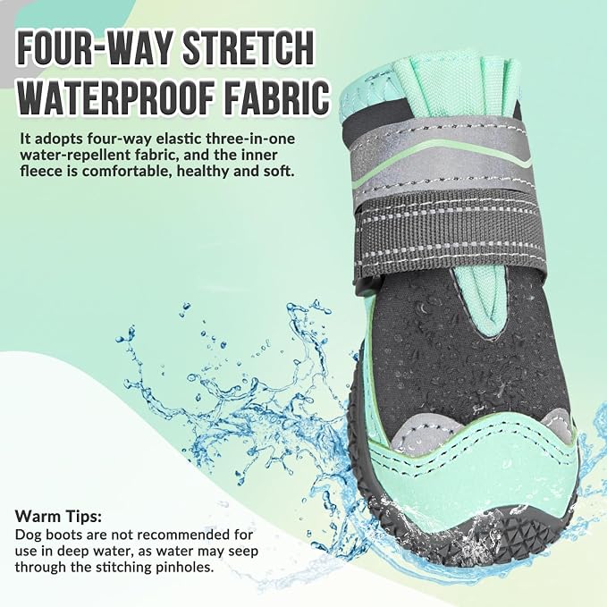 SlowTon Dog Shoes for Large Small Medium Dogs - Waterproof Dog Boots for Summer Hot Pavement, Paw Protector for Outdoor Walking Winter Snow, Anti-Slip Rubber Dog Booties for Hard Floor (Green Gray, 2)
