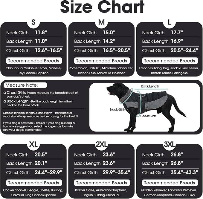 QBLEEV Warm Dog Jacket - Reflective, Adjustable Winter Coat with Turtleneck for Cold Weather, Waterproof Fleece Snowsuit for Small, Medium, Large Dogs