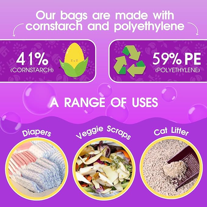Pet N Pet 200 Counts Lavender Scented Dog Poop Bags with Tie Handles, 41% Plant Based & 59% PE Poop Bags for Dogs, Extra-Thick Doggie Poo Bag, Pet Waste Bag