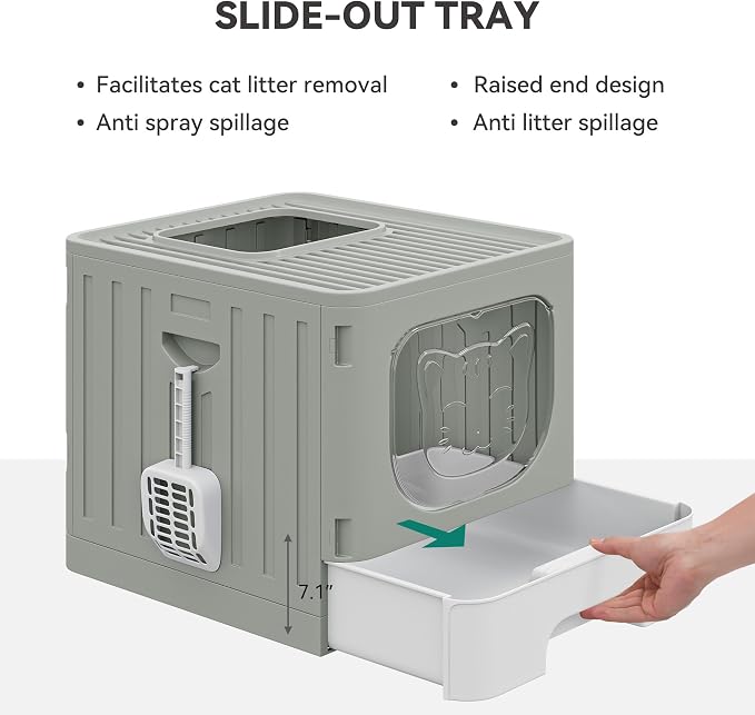 YITAHOME Large Enclosed Cat Litter Box w/Mat Scoop Grey Litter Box with Lid | Anti-Splash Kitty Litter Box with Lid & Pull-out Tray for Odor Control & Easy Cleaning, Front Entry Top Exit, Quick Assembly
