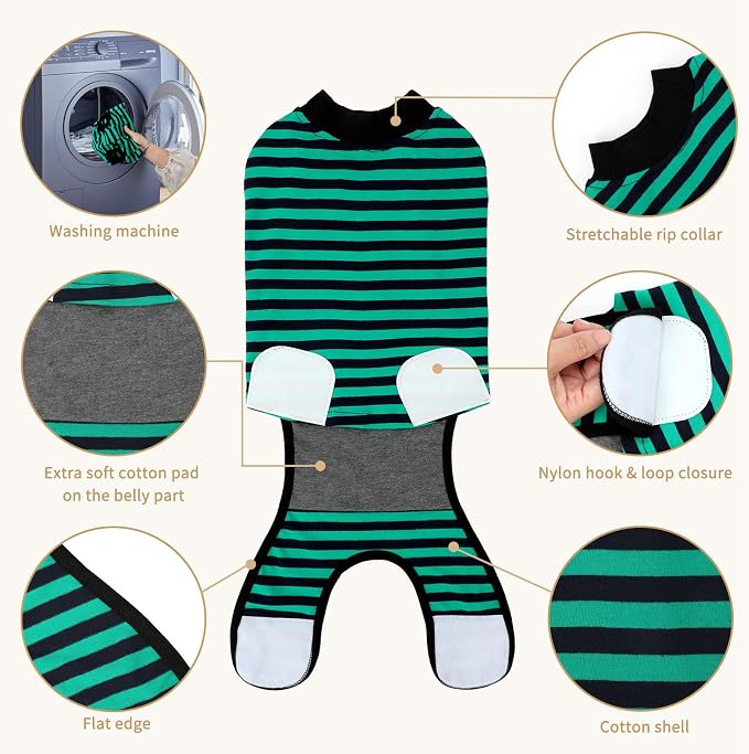 2 Packs Breathable Cotton Dog Recovery Suit for After Neuter Spay Abdominal Wounds Protector, Professional Anti-Licking Onesies for Male Female Pets Surgery Bandages, XL Striped Yellow Green