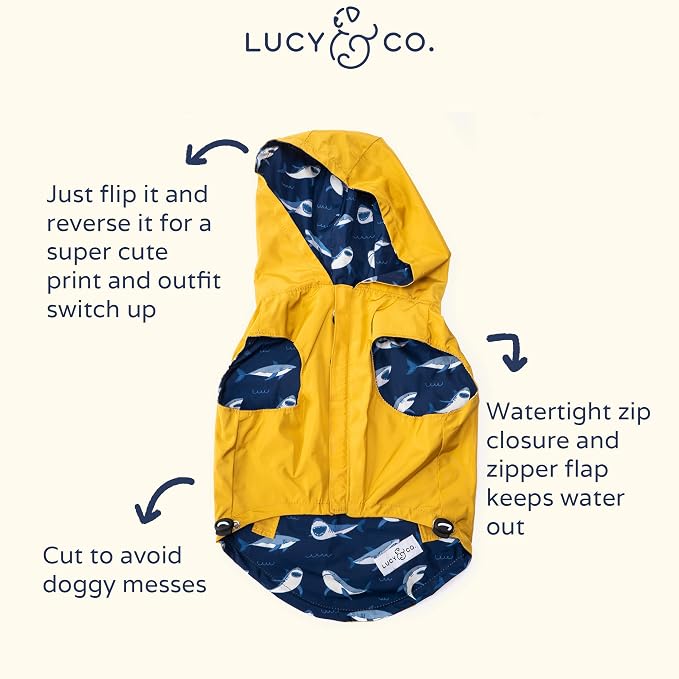 Lucy & Co. Reversible Raincoat for Dogs & Pets - Dog Raincoat - Fashionable and Comfy Water Resistant Adjustable Poncho for Canines. Multiple to fit All Types of Dog Breeds