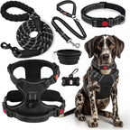 LOBEVE No Pull Dog Harness, Collar & Leash Set | Includes Dog Seat Belt, Collapsible Bowls & Poop Bag Dispenser. Ideal for Training, Walking, Hiking. Fits Small to Large Dogs(Black-XL)