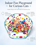 Cat Ball Pit with 227 Pcs Interactive Cat Toys, Enrichment Toys for Bored Indoor Cats Self Play, Include Pom Pom Balls Jingle and Crinkle Balls, Springs and Mice Toy for Kitten Fun and Exercise