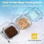 Elevated Cat Bowls, 15° Tilted Glass Raised Cat Food and Water Bowl | Stainless Steel Stand, 3 Large Capacity Glass Cat Bowls and 4 Anti Slip Feet, Suitable for Cats and Little Dogs
