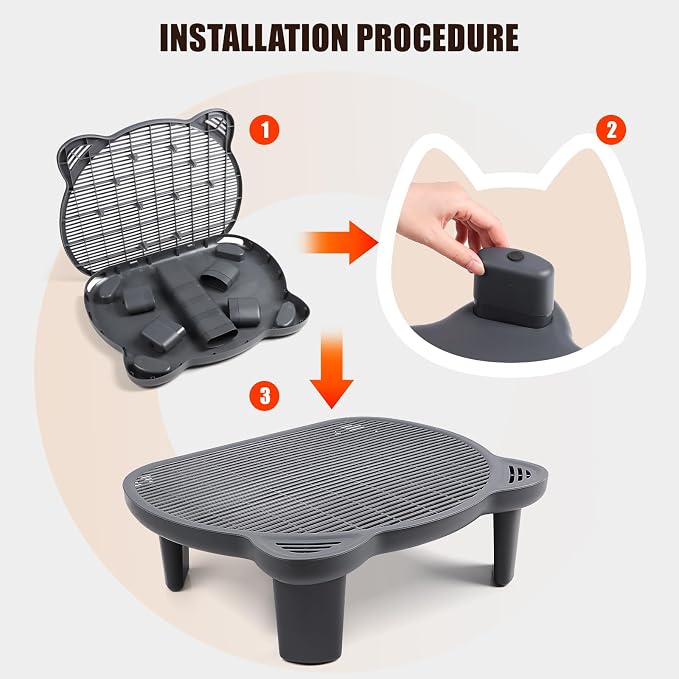 Litter Box Step Adjustable Cat Step with Filter Function,Dark Grey | Elevated Double Layer Litter Box Ramp for Kitten & Old Cats, Easy Cleaning Litter Box Step Stool for Automatic Cat Litter Box