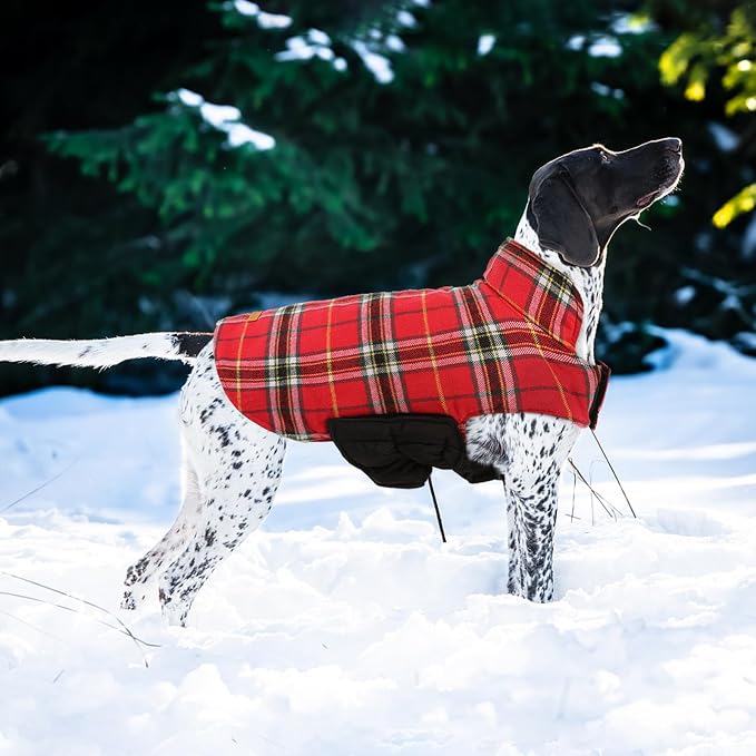 Kuoser Waterproof Dog Coat, Reversible Dog Jacket for Large Dogs | Adjustable Durable Doggie Winter Coat for Groowing Puppies Warm Puppy Cold Weather Apparel, Bright Red L