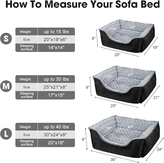 JOEJOY Rectangle Dog Bed for Large Medium Small Dogs - Washable Orthopedic Sofa Bed, Soft Breathable Puppy & Pet Cuddler, Durable Calming Dog Bed with Anti-Slip Bottom, Multiple Sizes, Black