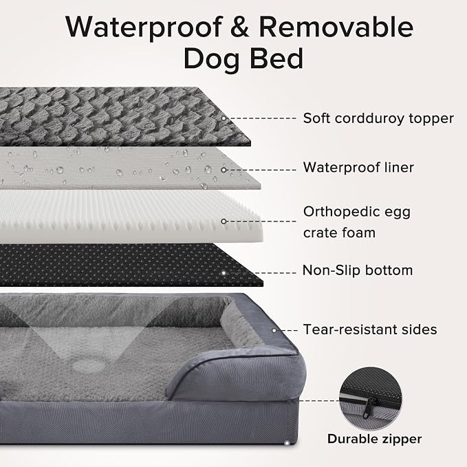 INVENHO Jumbo Orthopedic Dog Bed for Extra Large Dogs, Waterproof, Egg-Crate Foam Dog Couch Bed with Washable Removable Cover, Waterproof Lining and Nonskid Bottom