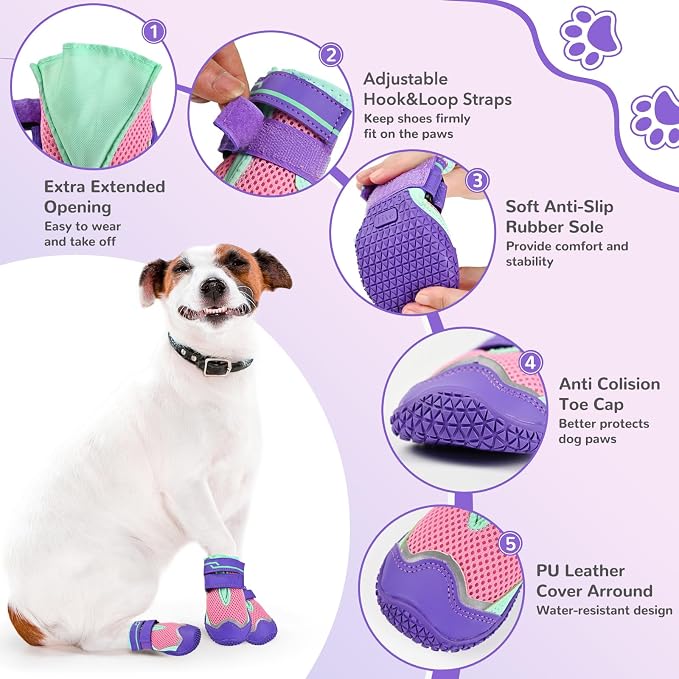 Dog Shoes for Large Small Medium Dogs, Dog Boots for Winter Snow Days, Breathable Dog Booties & Paw Protectors, Anti-Slip Puppy Shoe for Outdoor Hot/Cold Pavement Hiking Hardwood Floors Size 4