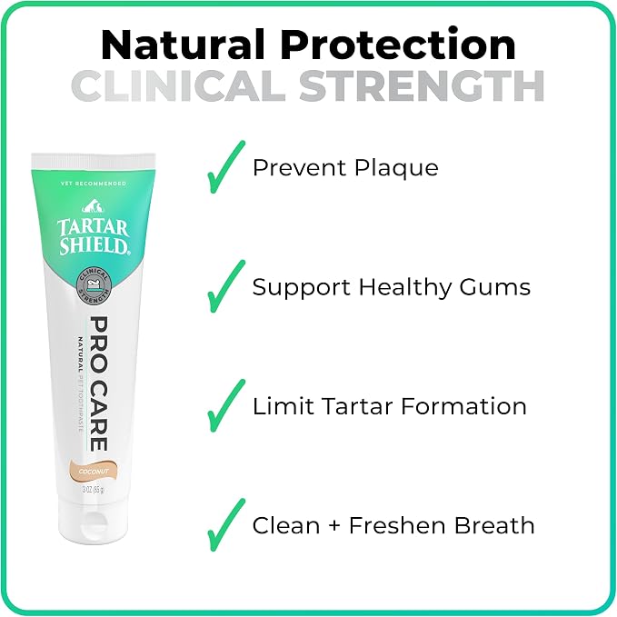 Tartar Shield® Pro Care Dog & Cat Toothpaste, VOHC Accepted, 3 oz. | Clinically Proven Plaque, Tartar & Halitosis Reduction | Human-Grade Natural Ingredients | Coconut Flavor | Made in the USA