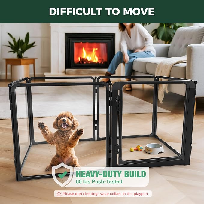 FXW AuraSpace Pro Clear Acrylic Indoor Dog Playpen, 24" H, 6 Panels | Open View, No Climbing Bars, Heavy-duty Metal, DIY Layouts, Easy Access, For Puppies & Small Dogs, Patented