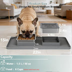 Dog Bowl Set, No Spill Dog Water and Food Bowl with Silicone Mat | Large Capacity 304 Stainless Steel Bowls, 2-In-1 Set, Slows Drinking, Anti-Slip Silicone Feeding Mat, Home/Travel, 6-7 Cups