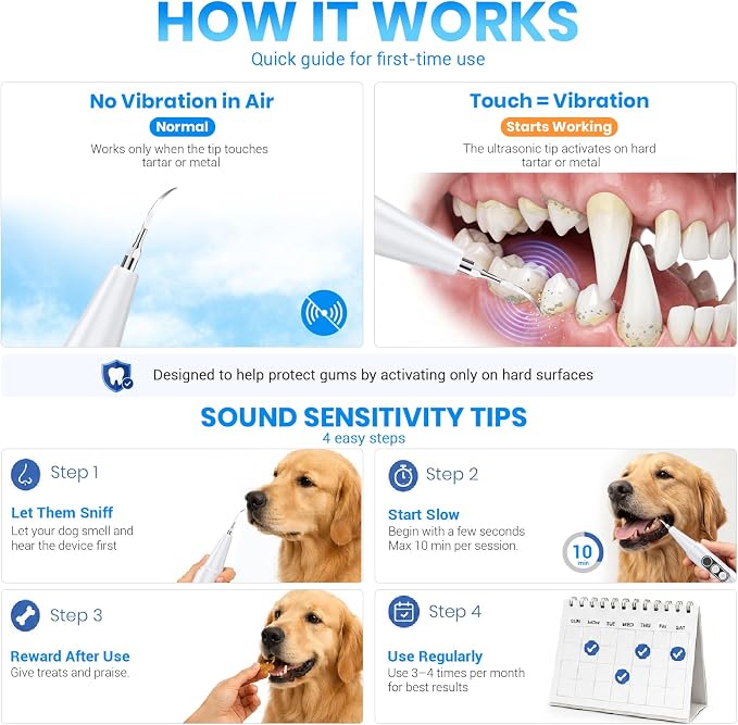 Dog Plaque Remover for Teeth,with UV Sanitizing Chamber | Stores & Sanitizes Metal Tips After Use,6 Cleaning Modes for Different Needs,dog teeth cleaning,plaque remover for teeth