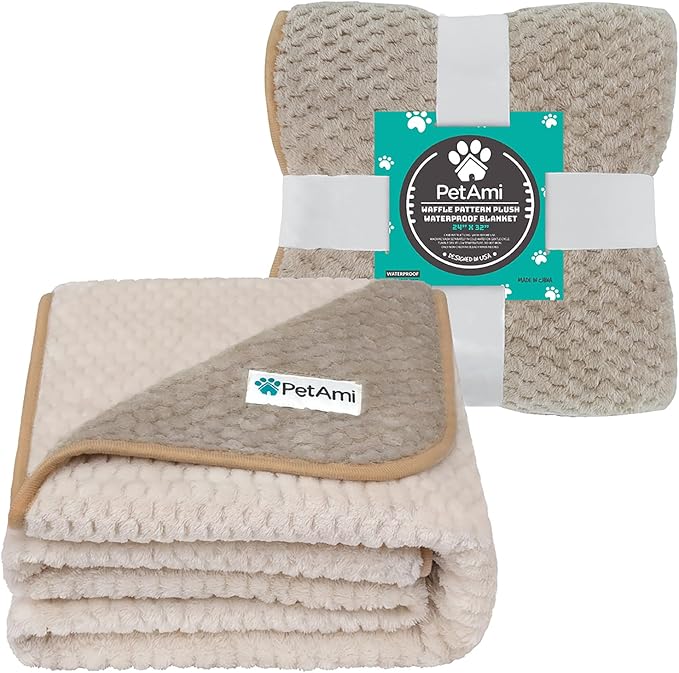 PetAmi Waterproof Dog Blanket, Leakproof Puppy Blanket, 24x32 Taupe Beige | For Small Medium Pets, Furniture Sofa Couch Cover Protector, Fleece Throw Indoor Cat Kitten, Reversible Washable Soft Plush