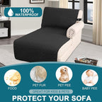 Turquoize 100% Waterproof Sofa Covers Chaise Lounge L Shape Sofa Protector Slip Cover Triple Non-Slip Sofa Slipcover for Chaise Sectional Couch Cover for Pets, Kids (Chaise, Black)