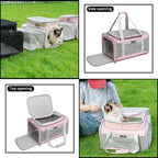 Airline Approved Pet Carrier for Cats and Small Dogs up to 15 lbs, Breathable Mesh, Portable Travel Bag for Bearded Dragon, Puppies Animal Hangbag, Rabbit Cage (Pink, Expandable)