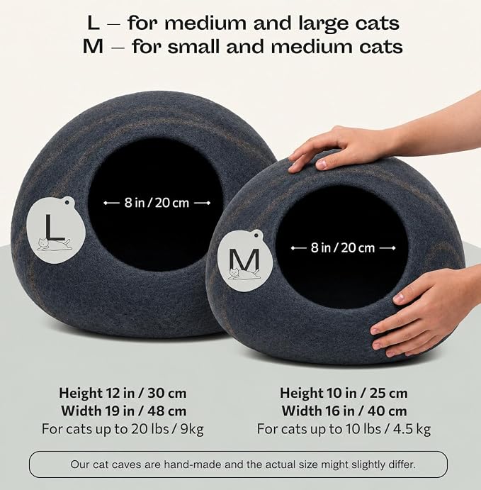 MEOWFIA Cat Cave – Premium Felt Cat Bed Enclosure for Indoor Cats, Handmade Merino Wool (Slate Grey, Large)