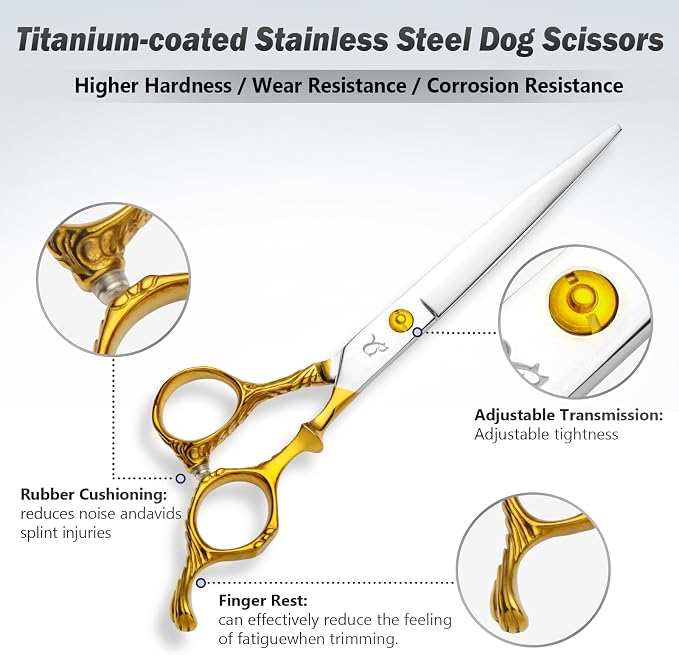 Dog Grooming Scissors,Chunkers Shears and Thinning Shears with Safety Round Tips, Sharp and Comfortable 4 in 1 Dog Scissors for Grooming