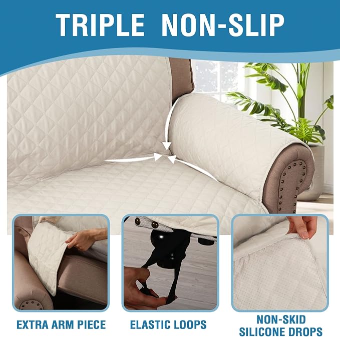 H.VERSAILTEX Sofa Covers for 3 Cushion Couch, Dog Couch Protector, Furniture Covers for Pets, 100% Waterproof Cover with Non-Skid Backing & Elastic Straps(Sofa, Coconut Milk)