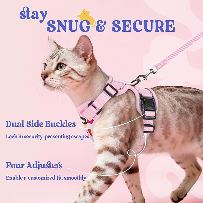 rabbitgoo Cat Harness and Leash Set, Escape Proof Vest, Purrty Pink | Soft Breathable Mesh, Easy Adjustable Fit, Snap Buckles, Sturdy Clip, Reflective Strips, for Kittens & Small Cats Walks, Xxs