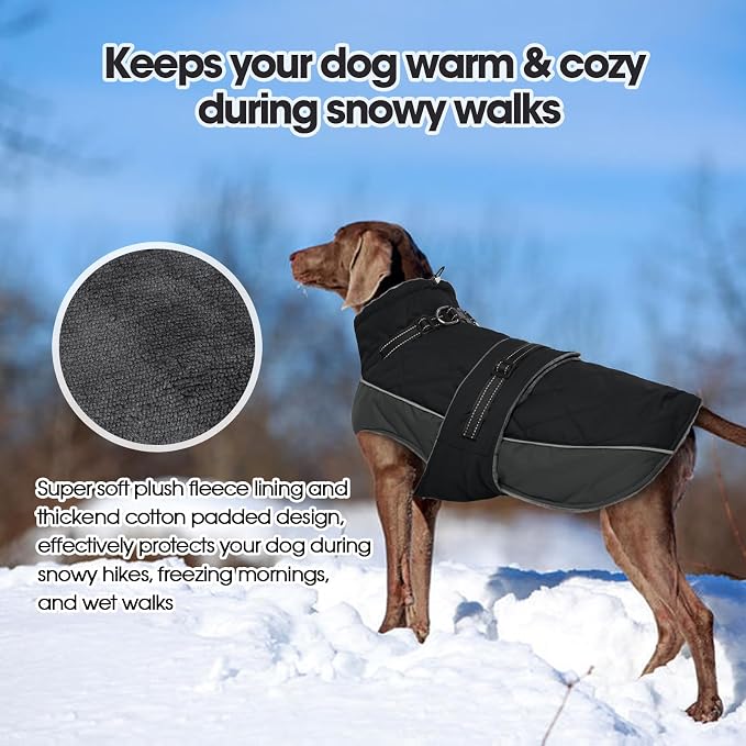 QBLEEV Warm Dog Jacket - Reflective, Adjustable Winter Coat with Turtleneck for Cold Weather, Waterproof Fleece Snowsuit for Small, Medium, Large Dogs
