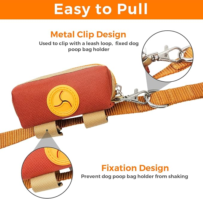Dog Poop Bag Holder for Leash, Large-Capacity Canvas Pouch, Brown