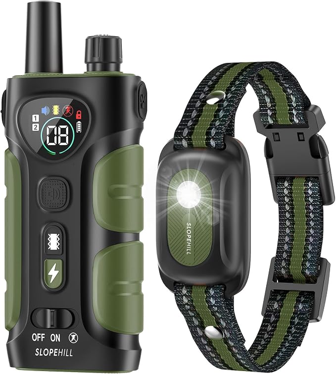 SLOPEHILL Dog Shock Collar,4200FT Dog Training Collar with Remote,Green | IP68 Waterproof e Collar with Beep,Vibration,Safe Shock,Light,No Shock Mode,Shock Collar for Small Medium Large Dog 8-140lbs