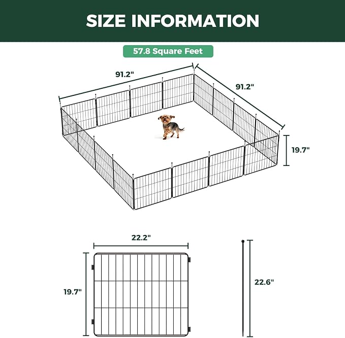 FXW MiniPaws Dog Playpen, Indoor, Yard & RV Camping, 20" H, 16 Panels | Portable, Expandable Layout, Tool-Free Setup, For Puppies & Small Dogs