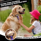 Professional 3PCS Self Cleaning Slicker Brush & Pet Grooming Rake & Flea Comb for Dogs,Cats and Horses | Double-Sided Dematting Comb & Skin Friendly Deshedding Grooming Tool | Pet Supplies (Purple)
