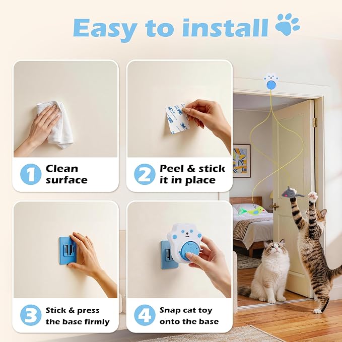 Interactive Cat Toys for Indoor Cats, Remote & 4Modes Automatic Flying Bird | No-Drill Doorway Cat Toy with Adjustable Speed, USB Rechargeable Electric Door Hanging Toy for Bored Kitten and Adult Cat