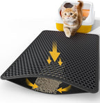 Powools Ultra-Large Cat Litter Mat, 27'' x 19", Double-Layer, Black | Urine-Proof, Non-Slip Litter Trapping Mat, Easy to Clean, Kitty Litter Mats for Floor, Scatter Control