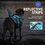 ASENKU Dog Life Jacket - Pet Safety Vest for Swimming & Boating, Shark Life Jacket with Floatation, Dog Lifesavers Swimsuits for Small Medium Large Dogs (Ocean, XL)